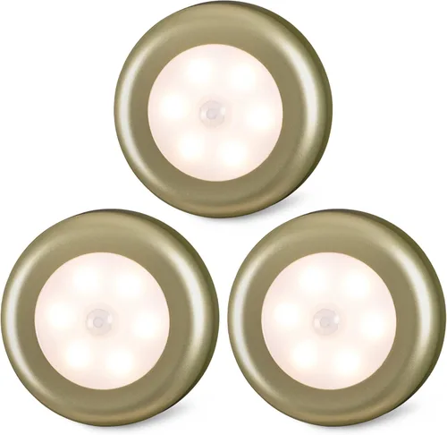 Miniatura 11 de STAR-SPANGLED Paquete de 3 luces con sensor de movimiento de 2.8 pulgadas para interiores, funciona con pilas AAA, luz LED para pegar en escaleras