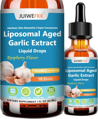 Extracto de ajo envejecido en gotas líquidas 15:1 7500 mg Suplemento de ajo orgánico inodoro para salud cardiovascular cardíaca e inmunológica,