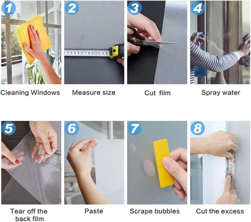 Miniatura 7 de Película de privacidad para ventana color crema azul, calcomanías para ventanas manchadas, adhesivo estático para ventana, adhesivo decorativo