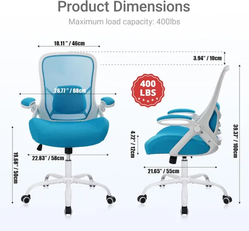 Miniatura 3 de HYLONE Silla de Oficina de Servicio Pesado de 400 libras, Silla de Escritorio Ergonómica con Asiento Engrosado de 5", Reposabrazos Ajustables, Marco
