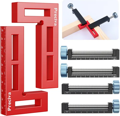 Miniatura 10 de Preciva Abrazaderas de esquina para carpintería, cuadrados de posicionamiento de 90° de 4 x 2 pulgadas con 4 abrazaderas en C, aleación de aluminio
