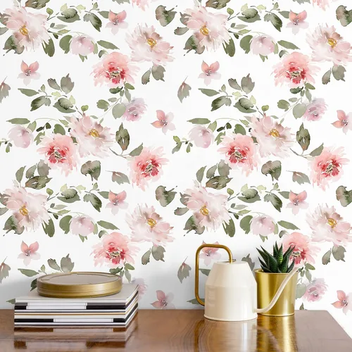 Miniatura 2 de VEELIKE Papel tapiz floral rosa suave de 17.7 x 118 pulgadas, papel de contacto floral de peonías vintage para paredes, armarios, estantes