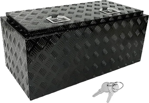 Miniatura 19 de Caja de herramientas de aluminio negro de 39 x 13 x 10 pulgadas con cerradura y llaves, caja de herramientas de 5 barras de banda de rodadura, caja