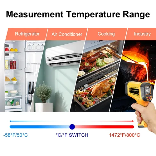 Miniatura 3 de Pistola de termómetro infrarrojo de -58°F a 1472°F con pantalla retroiluminada, pistola de temperatura de termómetro láser con emisividad ajustable