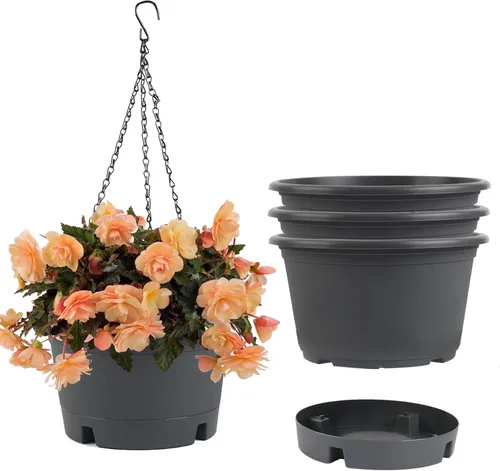Miniatura 9 de Macetas colgantes de 10 pulgadas para plantas de interior, paquete de 4 cestas colgantes de plástico con bandejas extraíbles y cadena de 15.7