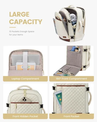 Miniatura 3 de LOVEVOOK - Mochila para laptop con bolso para mujer, mochila de viaje de moda, aprobada por aerolíneas, Beige, Mochilas de viaje