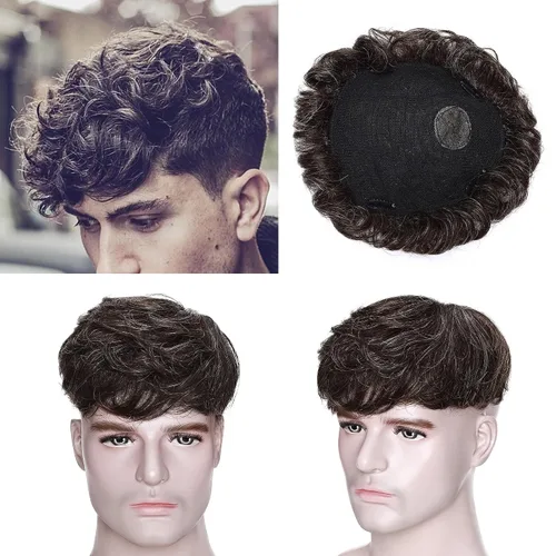 Miniatura 8 de SEGO Men's Toupee Human Hair Topper for Women With Short Hair 150% Density 16x19cm Mono Base 100% Human Hair 4 Inch Short Curly Hairpiece