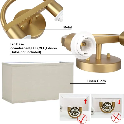 Miniatura 6 de Yosoan Aplique de pared de latón dorado, estilo bohemio, para escaleras, 2 luces, para interiores, con cable doble, montaje en pared, luces de base