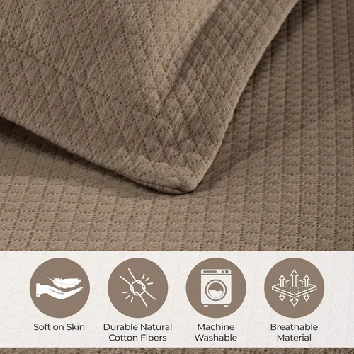 Miniatura 3 de Cubrecama doble Superior Diamond Solitaire de algodón de primera calidad Jacquard Matelassé con fundas de almohada a tono, color aguamarina, Marrón