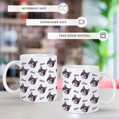 Miniatura 5 de Taza personalizada con nombre de cara de gato, taza de café personalizada, taza de foto de gato personalizada de 11 onzas, bonitos regalos