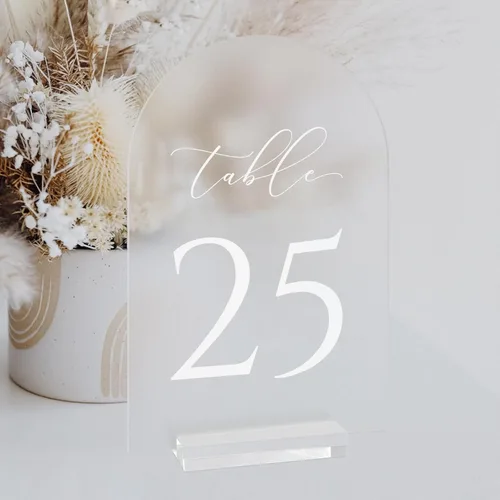 Miniatura 15 de Números de mesa de arco transparente para boda, mesa de acrílico arqueada de 5 x 7 pulgadas, números 1-10 con soportes, letrero de arco de acrílico