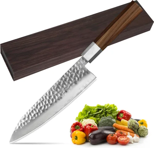 Cuchillo de chef japonés de 8 pulgadas, cuchillo de chef profesional ultra afilado, cuchillo de cocina japonés de 9 capas VG-10 revestido, cuchillo