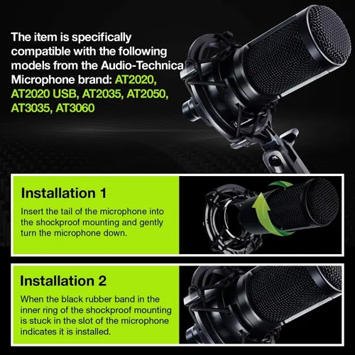 Miniatura 4 de AT2020 Soporte de amortiguador para micrófono con filtro pop, [Construido a medida para micrófono audio technica] Clip de sujeción de amortiguador
