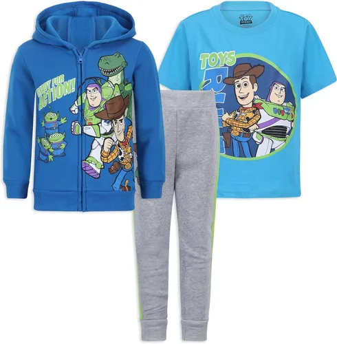 Disney Toy Story - Conjunto de camiseta para niños, sudadera con cremallera y pantalones deportivos para niños pequeños - VerdeAzul