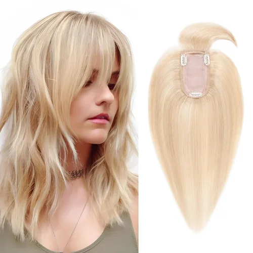 Miniatura 23 de SEGO Topes de cabello para mujeres de cabello humano real con cabello delgado, topes de cabello con clip frontal de 150% de densidad con base