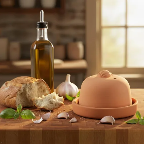 Miniatura 8 de Eurita Terra Cotta - Asador de ajo con tapa y ventilación de vapor, horneador de ajo de arcilla natural para horno o microondas, plato para asar ajo