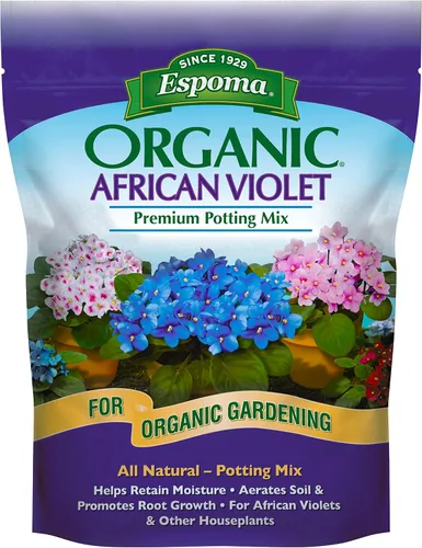 Espoma Mezcla de tierra orgánica natural y premium para violetas africanas y todas las plantas de interior con flores. Para jardinería orgánica.
