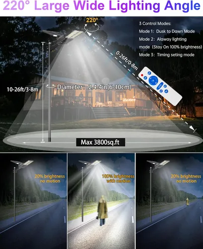 Miniatura 3 de JAYNLT Y-9000W Luces solares de calle para exteriores, 6500K 700000LM Luces de estacionamiento de alta potencia comerciales del atardecer al