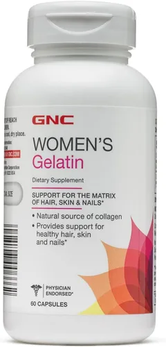 GNC Suplemento de gelatina para mujer, apoya la salud del cabello, la piel y las uñas, fuente natural de colágeno, 60 cápsulas