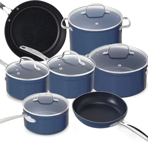 Miniatura 11 de Nuwave - Juego de 12 utensilios de cocina forjados y ligeros, revestimiento ultra antiadherente de cerámica Duralon G10 saludable, tapas de vidrio