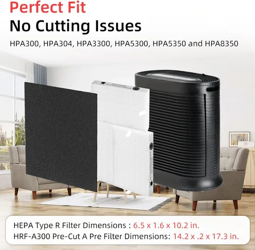 Miniatura 4 de Filtro HEPA HPA300 de repuesto para purificador de aire Honeywell, 6 filtros HEPA R y 8 prefiltros de carbono precortados A por APPLIANCEMATES
