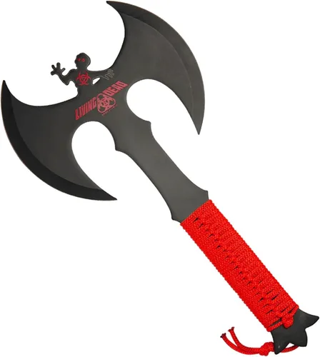 Armory Replicas Hacha de lanzamiento de doble cabeza: hacha de acero inoxidable anodizado negro de espiga completa con envoltura y funda de nailon