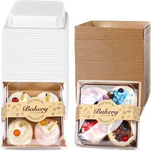 Miniatura 9 de Paquete de 100 Cajas de Charcutería con Tapas Transparentes y Seguras, 5.3x4.9x2.5 Pulgadas, Cajas Desechables Cuadradas Marrone para Sándwiches