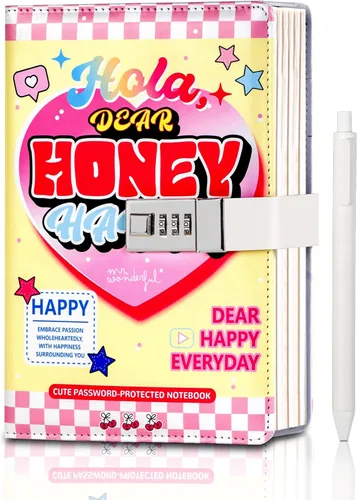 Miniatura 14 de CAGIE Diario con candado para niñas, kit de diario rayado rellenable A5 con contraseña y candado, lindos regalos de Navidad y cumpleaños para niñas