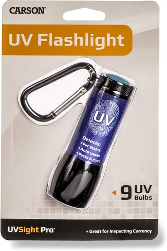 Miniatura 7 de Carson UVSight PRO Linterna UV con 9 bombillas LED ultra violeta y clip de mosquetón, ideal para detectar manchas de mascotas, fugas automáticas