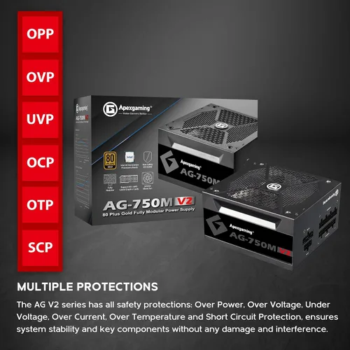 Miniatura 9 de Apexgaming AG-750M V2 750Watt 80PLUS Gold Fuente de alimentación totalmente modular