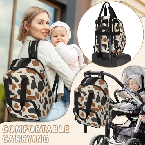 Miniatura 6 de Animal Cow Print Diaper Bag Backpack for Travel, Waterproof Diaper Bag with Insulated Bottle Pockets & USB Port, Large Capacity Baby Bag for Moms &