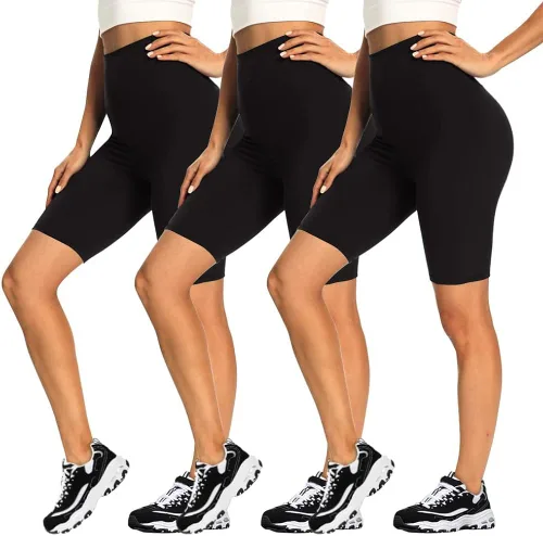 GAYHAY Paquete de 3 pantalones cortos de ciclista para mujer 8 pulgadas cintura alta control de abdomen pantalones cortos de entrenamiento para