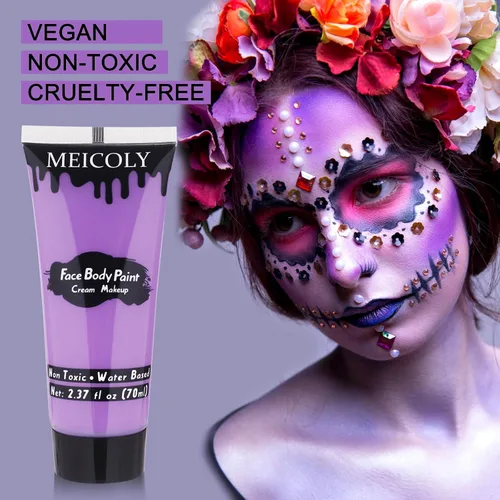 Miniatura 4 de MEICOLY Pintura facial color morado claro crema, tubo grande de 2.37 onzas, pintura de cuerpo completo a base de agua para adultos y niños, pintura