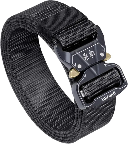 Miniatura 7 de FAIRWIN Cinturón Táctico, Estilo Militar Webbing Riggers Web Gun Belt con Hebilla de Metal de Liberación Rápida de Servicio Pesado Negro (Coal Black)