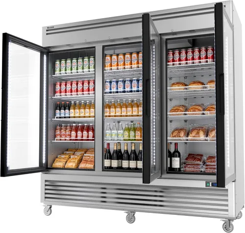 Miniatura 2 de Coolski Refrigerador comercial de bebidas de 3 puertas de 82 pulgadas de ancho, refrigerador de 78.2 pies cúbicos con pantalla de puerta de vidrio