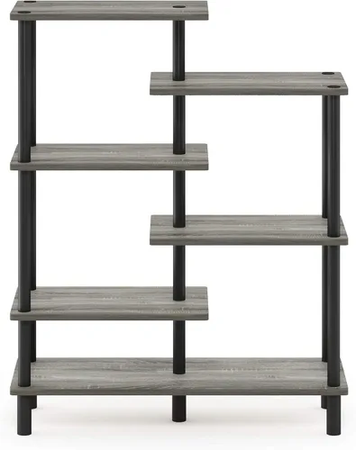 Miniatura 4 de Furinno Turn-N-Tube Estante de exhibición de 6 niveles, roble francés gris/negro, estante multiusos de 5 niveles, roble francés gris/negro