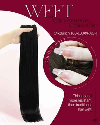 Miniatura 2 de Moresoo - Extensiones de cabello humano real cosidas, Remy, lacio, doble trama, color negro jet, 14 pulgadas, 3.53 onzas