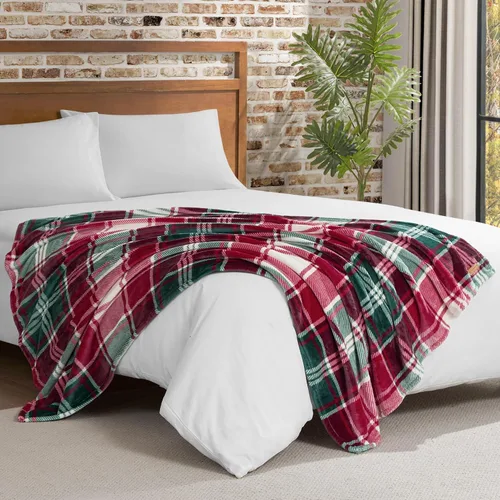 Miniatura 4 de Lucky Brand - Manta de felpa de invierno roja a cuadros de 50x70 pulgadas, manta suave y lujosa de microfibra para una comodidad y calidez extremas
