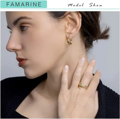Miniatura 2 de FAMARINE Aretes de aro pequeños chapados en oro de 14 quilates, delicados aretes minimalistas abiertos para regalo de mujer