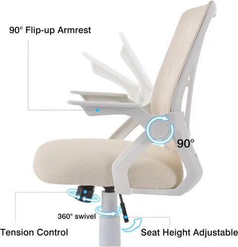 Miniatura 5 de VECELO Silla de oficina ergonómica giratoria de respaldo medio con brazos ajustables, soporte lumbar de malla para trabajo de computadora