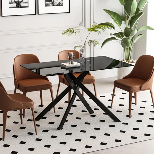 Miniatura 6 de Mesa de comedor de vidrio negro de 51.2 pulgadas para 4, mesa rectangular de comedor de cocina para 4, mesa rectangular de vidrio templado de 0.32