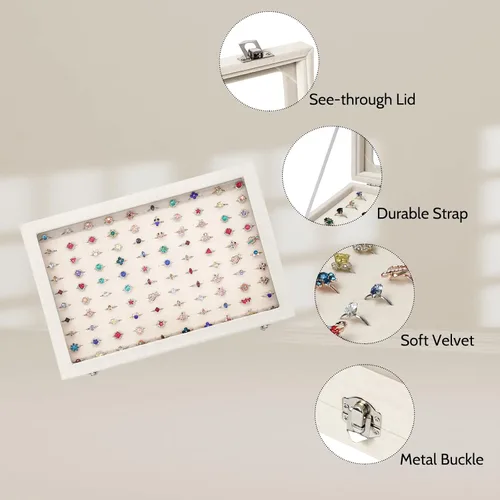 Miniatura 2 de Stratalife Organizador de joyas, bandeja de exhibición de anillos, caja de almacenamiento para anillos con tapa de vidrio, cajas de terciopelo