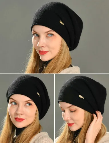 Miniatura 6 de jaxmonoy Gorro de punto holgado de cachemira para mujer para invierno suave cálido lana de punto de calavera