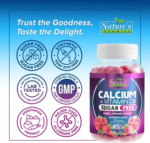 Miniatura 4 de Gomitas de suplemento de calcio – Gomitas de calcio sin azúcar con vitamina D3 para una mejor absorción – Apoya la salud inmunológica, huesos