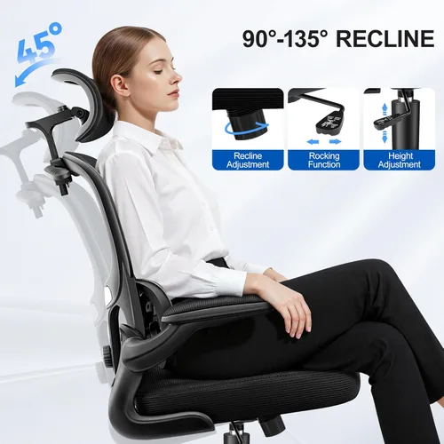 Miniatura 7 de ALLGOD Silla de oficina ergonómica, silla de escritorio de malla con soporte lumbar, silla de oficina en casa con respaldo alto con reposacabezas