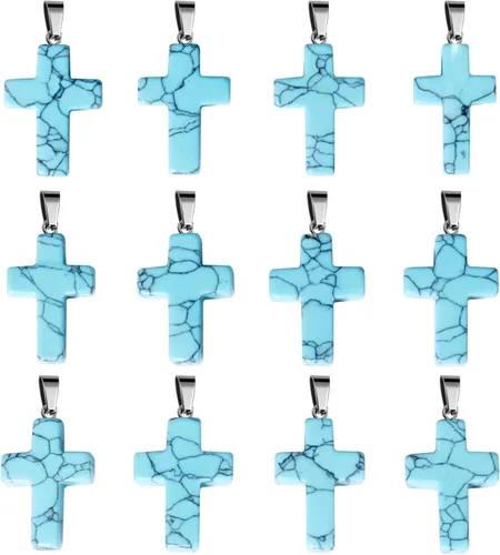 Miniatura 15 de Cadikez 12 piezas colgantes de cruz de piedra natural, cristales curativos de cuarzo chakra reiki colgantes de piedras preciosas dijes a granel