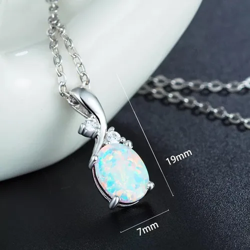 Miniatura 5 de AILUOR Collar con colgante de ópalo vintage, chapado en plata, piedra preciosa ovalada de ópalo blanco, joyería de moda para mujeres y madres, amor