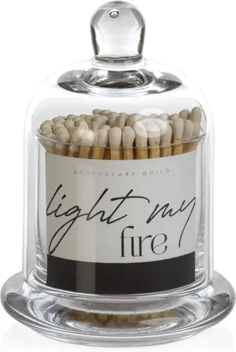 Zodax Apothecary Guild Enciende mi fuego con cerillas con cúpula de vidrio - Decoración para el hogar para baño y cocina - Frasco de vidrio con