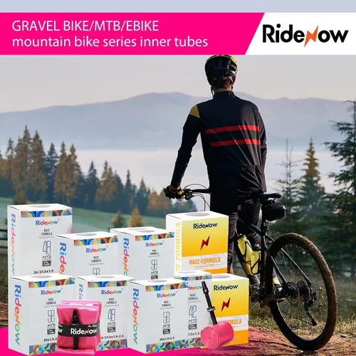 Miniatura 7 de RideNow - Paquete de 2 tubos interiores para bicicleta MTB de 24/ 26/27.5/29 pulgadas para 1.3-2.0/1.9-2.5, con válvula Presta de metal/TPU