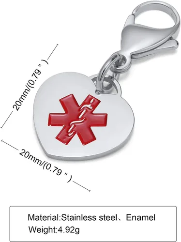 Miniatura 6 de VNOX Abalorio de alerta médica y dije de identificación con cierre de langosta llavero médico de emergencia para hombres y mujeres
